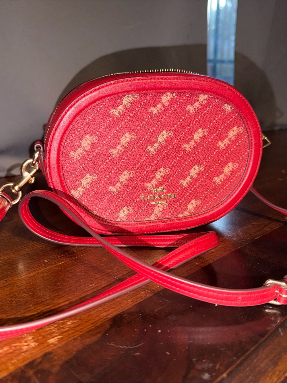 Coach Red Oval Signature Crossbody with Gold Hardware